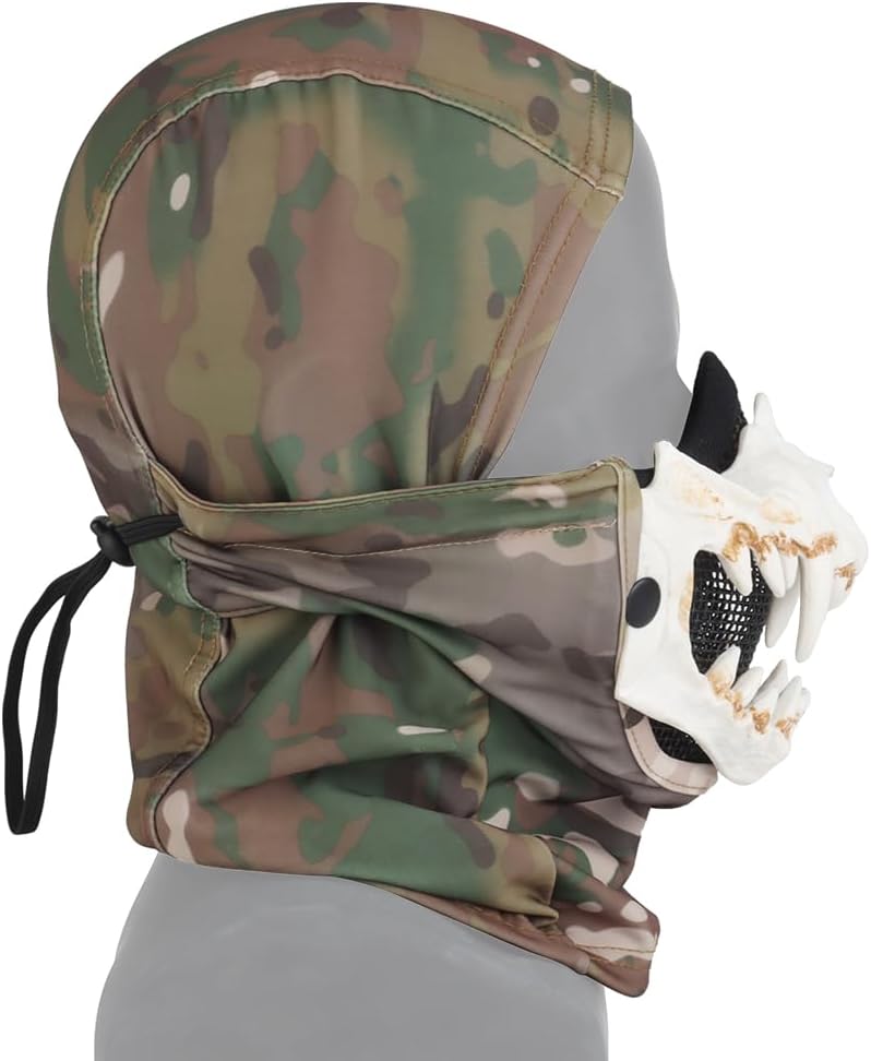 Let Me Be White Bone Fang Airsoft Paintball Mask with Steel Mesh, Highly Breathable Balaclava Headgear, Portable Adjustable Tactical Mask (White) - Image 2